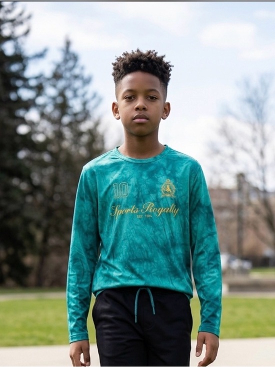 Old Navy Other - Old Navy Boys XL Long-Sleeve Tee with Gold Script Teal Tie-Dye Soccer Athletic